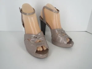 Celine Leather Heels Sz 8 38 C Beige Metallic Snake Peep Toe Platform Mary Jane - Picture 1 of 12