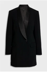 Chaqueta de vestir RAG & BONE FEMI japonesa crepé esmoquin negra solapa satinada de gran tamaño 8 - Imagen 1 de 4