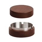 Wooden Ashtray With Lid Stainless Steel Liner Windproof Cigarettes Tray