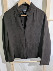Eileen Fisher braune Jacke mit durchgehendem Reißverschluss strukturierte Seidenmischung Taschen Mantel Gr. XL GUTER ZUSTAND - Bild 1 von 4