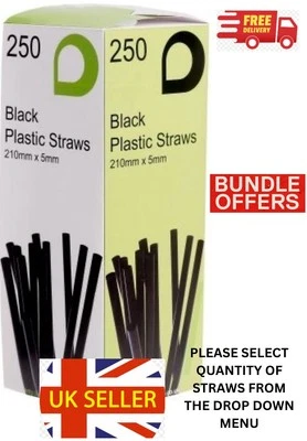 Pajitas flexibles flexibles negras de 5 mm 210 mm x 5 mm para bebidas en bares de fiestas Foto 1 de 4