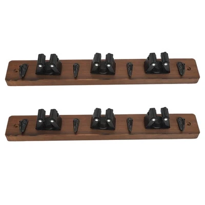 2pcs Mop Broom Holder 3 Positions 4 Hooks Wall Mount Mop Rack Wood Broom Ha UT - Image 1 of 4