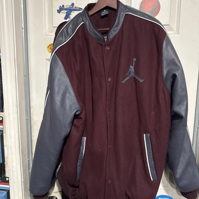 Vintage Air Jordan 5 Flight Varsity Jacket Burgundy Charcoal Size Xxl - Image 1 of 4