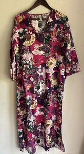 Natori Cruz Satin Caftan S Long Maxi Asian Geisha Dragon Floral Kimono Sleeve - Picture 1 of 10