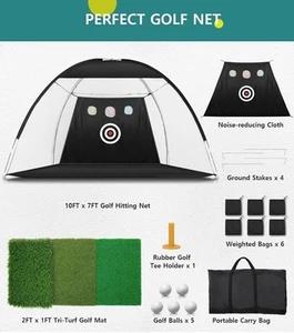 Golf Net: 10x7FT Golf Practice Net for Backyard Driving, Hitting Net with Tri... - Picture 1 of 21