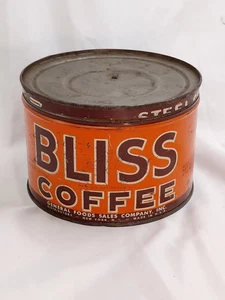 Vintage Bliss Kaffee 1 Pfund Schlüssel-Wind Blech Kaffeedose mit Metalldeckel  - Bild 1 von 15