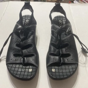 Ecco Leather Adjustable Sandals For Women Sz 36 (USA 5.5-6) Black - Picture 1 of 4