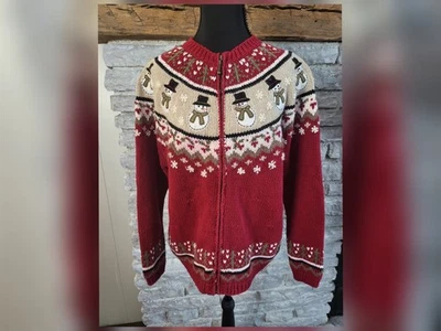 Croft And Barrow Grueso Navidad Muñeco de Nieve Cremallera Completa Suéter Rojo Mediano Mezcla de Lana Foto 1 de 4