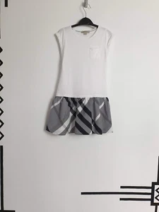 Burberry Kids Dress Sleeveless Cotton White/Gray Size 6Y 114Cm Nova Check - Picture 1 of 10
