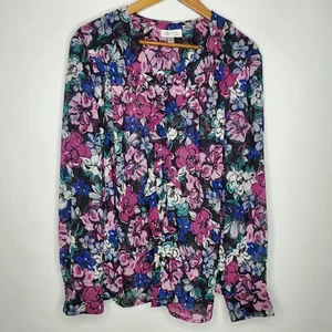 Tahari Womens Black Floral Ruffled Button Front Blouse Size 2X Colorful Career - Picture 1 of 9