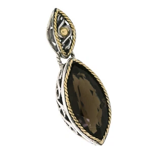 Bali Design Jewelry 925 Silver & 18K Yellow Gold Smoky Quartz Cable Pendant - Picture 1 of 3