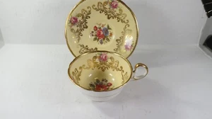 Aynsley Pink Rose Yellow Gold Bone China Cup And Saucer Made England Rare Mint - Picture 1 of 6