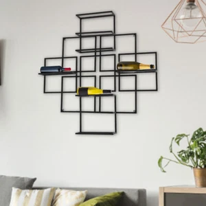 Industrial Wall Mount Metal Wine Rack w/Shelf and Stemware Rack Holds 8 bottles - Picture 1 of 15