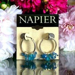 Earrings Silver Tone NAPIER Blue Crystal Hoop Earrings Women’s Earrings Jewelry - Picture 1 of 3