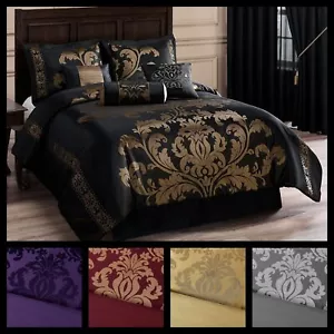 7-Piece Luxurious Royal Floral Jacquard Woven Comforter Set Oversized Bedding - Picture 1 of 13