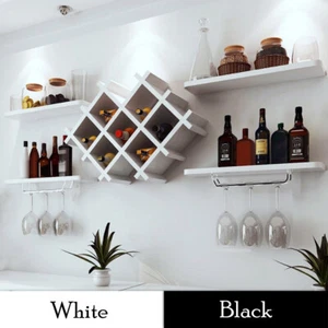 Wine Racks White Black Wall Mounted Bottle Holder Champagne Glass Shelf Storage - Picture 1 of 16