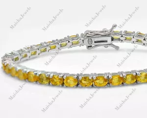 Pulsera de tenis de plata esterlina 925 con piedras preciosas de citrino natu... - Imagen 1 de 8