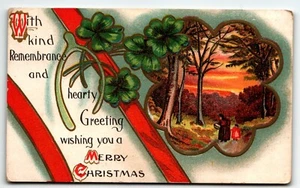 Kind Remembrance Weihnachts Postkarte mit Querlenker und Kleeblättern UNP - Bild 1 von 2