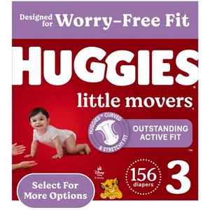 156 count Huggies Size 3 Diapers, Little Movers Baby Diapers, Size 3 (16-28 lbs) - Picture 1 of 9