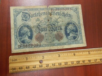 1914 German Five (5) Marks Bank Note - Image 1 of 2