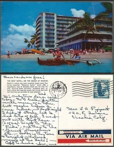 US Airmail Cover Honolulu Hawaii to Visalia California 1957 Reef Hotel Waikiki - Picture 1 of 3