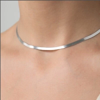 Genuine White Gold Filled Tarnish-Resist 18" 4 mm Herringbone Chain Necklace P14 - Image 1 of 2