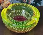 Murano Glass Bowl Ashtray Bullicante Green Dark Red Air Bubbles