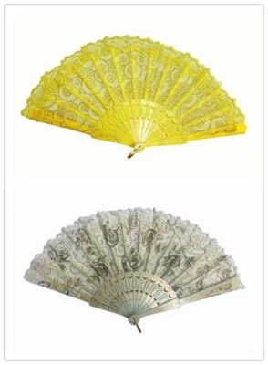 Nuevo abanico de mano plegable de plástico con diseño de encaje amarillo hecho a mano para damas - 016 Foto 1 de 3