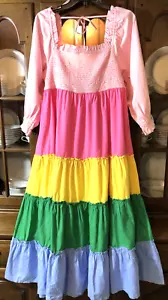 Crown & Ivy Colorblock Rainbow Tiered Smocked Dress Size Large Easter Spring NEW - Picture 1 of 22