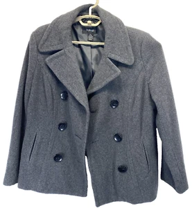 Style & Co Women Size P/1 Pea Coat Gray Wool Blend Wide Collared Double Breasted - Picture 1 of 8