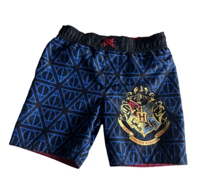 Harry Potter Boys Swim Trunks XS Blue Hogwarts Emblem Deathly Hallows Lined - Picture 1 of 6