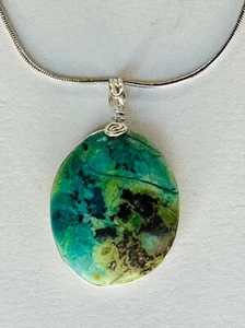 Mexican Sterling Silver and Oval Turquoise Pendant/Necklace - Picture 1 of 3