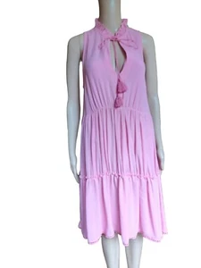 Kasia Womens Sleeveless Pink Midi Aline Dress Tasseled Keyhole Neck Large - Picture 1 of 11