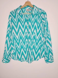 Blusa para mujer Chicos verde azulado blanco estampado de chevron tela arrugada abotonada talla 1 - Imagen 1 de 10