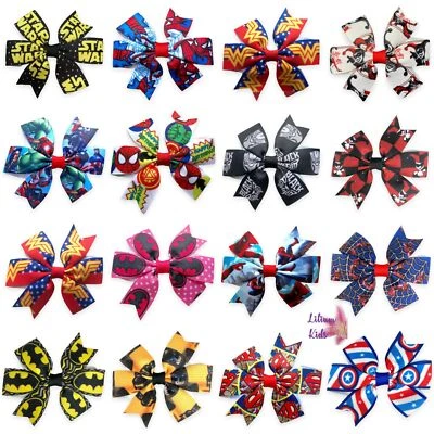 Superhero Hair Bows Clips Batman Spiderman Wonder Woman Avengers Star Wars - Image 1 of 4