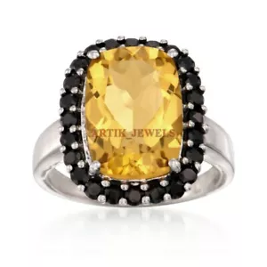 Natural Citrine & Onyx Gemstone with 925 Sterling Silver Ring for Women's #4077 - Picture 1 of 10