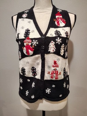 Vntg White Stag Snowmen Christmas Sweater Vest Ugly Sweater Party Holiday Small - Image 1 of 4