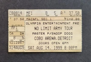 Snoop Dogg & Master P 1999 No Limit Army Tour boleto concierto talón Cobo Arena - Imagen 1 de 3