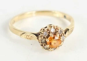 Vintage Beautiful gold diamond Orange citrine ring - L 1/2 hallmarked Inc Box - Picture 1 of 6
