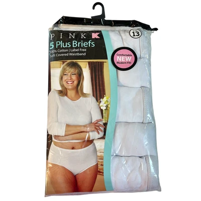 Bragas cortas vintage Kmart rosa K corte alto blancas de algodón talla grande 13 nuevas 5 pares Foto 1 de 4