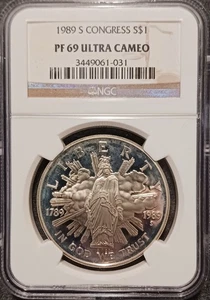 1989 S CONGRESS Commemorative Silver Dollar NGC PF 69 ULTRA CAMEO - Picture 1 of 6