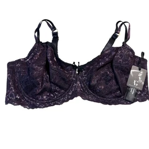 Ashley Graham 40DD Purple Lace Full Coverage Bra Underwire Adjustable Straps - Picture 1 of 6