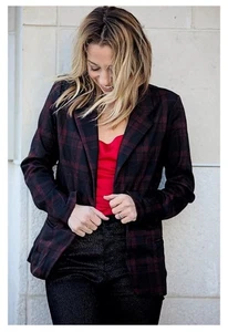 Neu mit Etikett Dark Academia Vibes burgunderrot karierter Liverpool Damenblazer, Größe Small - Bild 1 von 10