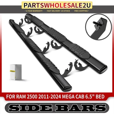 Черные стальные овальные боковые подножки для кровати Ram 2500 3500 2011-2024 Mega Cab 6,5 дюйма 5 дюймов - Изображение 1 из 4