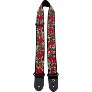 Perri's Jaquard Weaved on Webbing Backing Guitar Strap Red Metallic Rose 2 in. - Picture 1 of 3