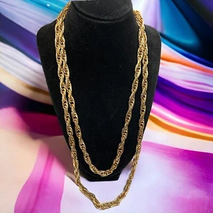 Vintage Gold-Tone Hammered Twisted Heavy Chain 50" Necklace! - Picture 1 of 10