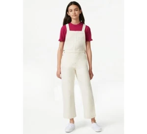 Free Assembly Girls Denim Overalls, Natural Seeded, Size 7 - Picture 1 of 4