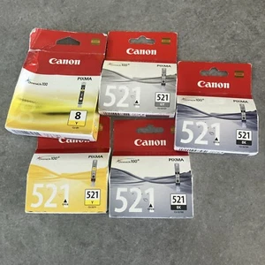 5 X Genuine Canon CLI-521BK, CLI-521GY, CLI-521Y, Black, Yellow and Grey - Picture 1 of 10