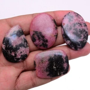 4 Pcs Natural Rhodonite 36mm-42mm Cabochon Untreated Huge Loose Gemstones Lot - Picture 1 of 7