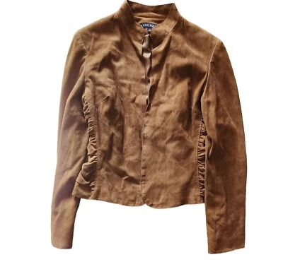 Chaqueta Blazer Mujer ANNE KLEIN 100% Gamuza Cuero Marrón Talla 6  Foto 1 de 4